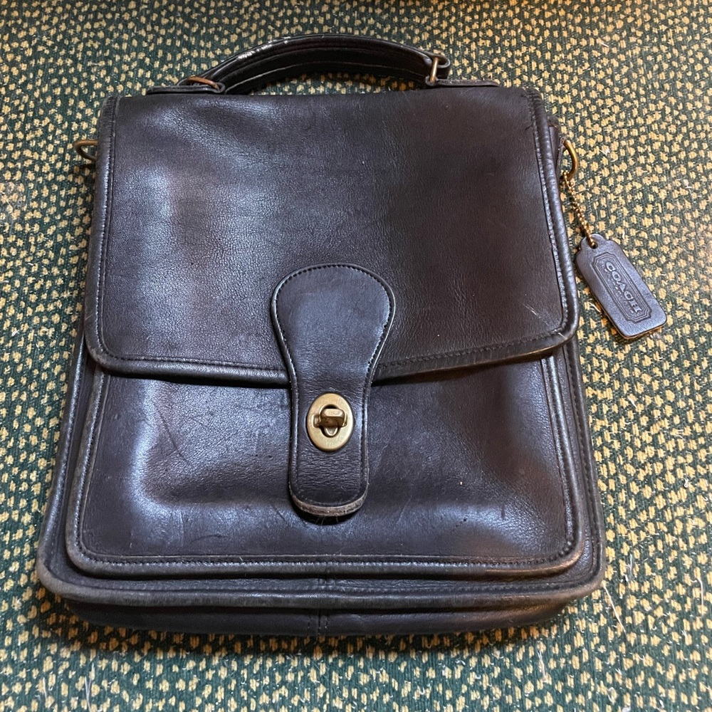 Coach Glovetanned Cowhide Leather Vintage Station Willis Satchel Bag Black